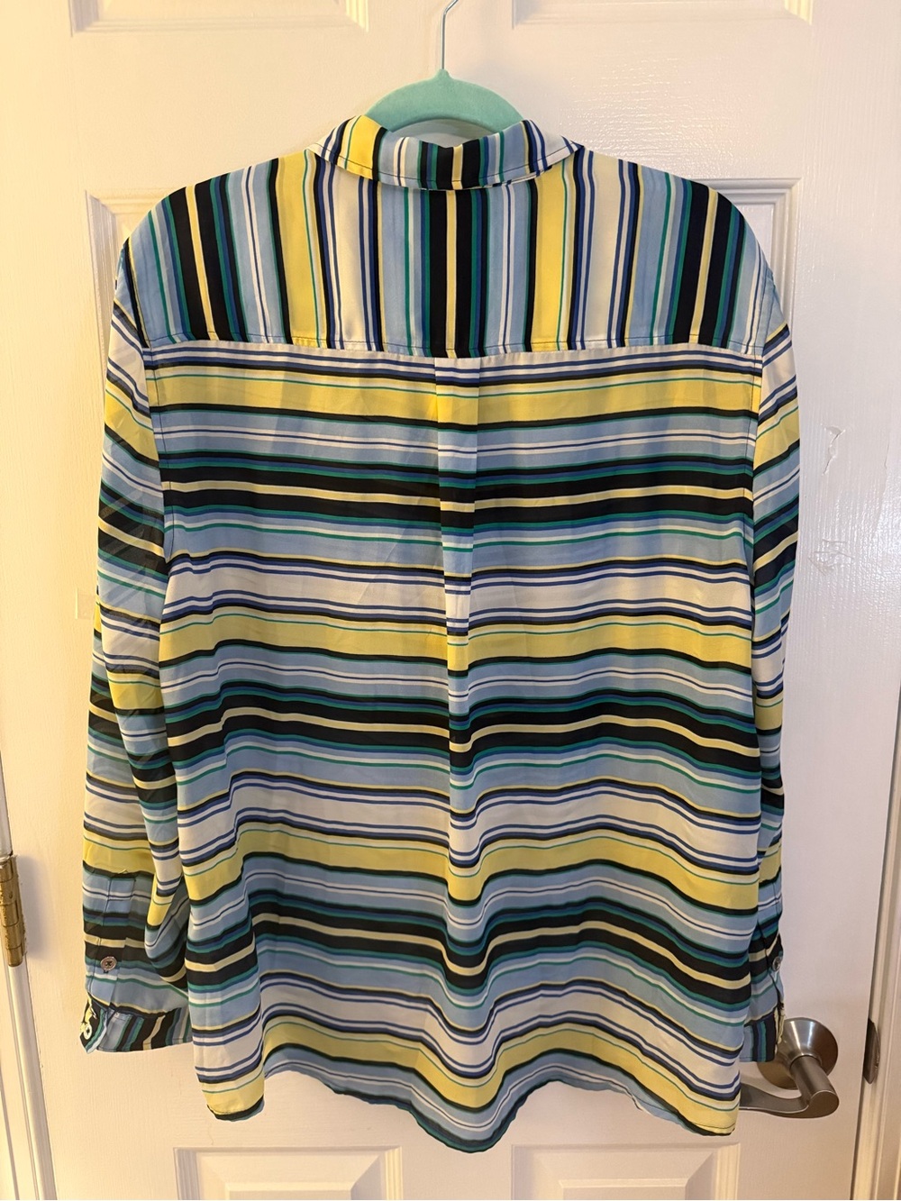 Nautica  women’s Multicolor Striped Button-Up Shirt in Blue, Green, Yellow - Picture 2 of 3